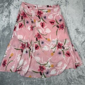 Leith Women's Skirt Floral Print Chiffon Skirt Pink Size XL  With Button Detail